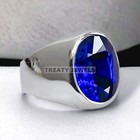 Blue Sapphire Oval Cut Gemstone With 925 Sterling Silver Ring For Men s  373