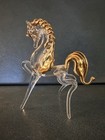 Elegant Prancing Pegasus Horse Figure Hand Blown Art Glass Figurine Gold Trim