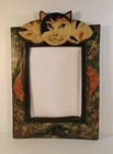 Vtg Wooden Folk Art Carved Cat   Mice Framed Mirror Hand Painted 13  Tall X 9 