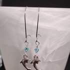 Handmade Dolphin Earrings Stainless Steel Swaroski Crystal Beads Dangle Jewelry