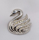 Vintage Swan Brooch Pin Elegant Graceful Swim Bird Rhinestone Silver Tone Estate
