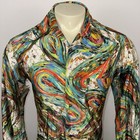 Vtg 60s 70s Disco Shirt Mens Polyester Hippy Psychedelic Abstract Medium Flaws