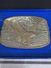 1982 Imm American Eagle Belt Buckle W Coa Box 24k Gold Silver Plate Vtg