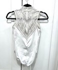 Ainsliewear Women s White Floral Print Mesh Lace High Neck Lined Leotard  Am 