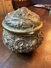 Round Antique Art Nouveau Jewelry Casket Box Mornjng Glories B w