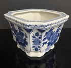 Vintage Chinese Blue   White Octogon Porcelain Planter Pot - Floral Design