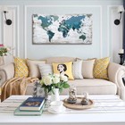 Teal Decor World Map Canvas Wall Art Pictures For Living Room Decoration Blue   