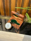 Vintage Brass Pocket Watch With Chain   Wooden Box  Antique Style Decor