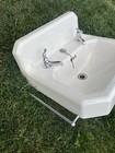Antique Cast Iron White Porcelain High Back Bath Wall Sink Old 20 1 2    X 18   