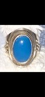 Gorgeous Bright Blue Chalcedony Sterling Silver Oval Shape Ring Size 8 Deco Look