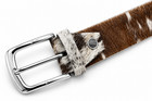 Brown White Cowhide Western Belt Hair On Hide Style Cowboy Silver Buckle Belt