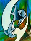 Stained Glass Panel Wall Hanging Beach Dolphins Tropical Sun Catcher Vintage