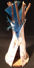 Vtg 1950s Native American Handmade Wood Leather Souvenir Teepee Thunderbird Baby