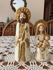 Vintage Made In Japan Holy Family Paper Mache Nativity Figurines W gold Glitter