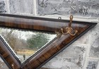 Antique Victorian Triangle Tiger Stripe Wood Pie Crust Bevel Mirror Hat Rack