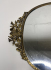 Vintage Ormolu Gold Tone Mirror Perfume Vanity Tray Flower Birds Dogwood Signed