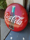 C 1950s Original Vintage Coca Cola Button Sign Metal 24 Inch Am43 Bottle Coke 