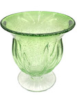 Green Ombre Blown Glass Pedestal Vase With Bubbles  Clear Base  Ribbed  Fluted
