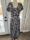 Vtg Dress Midi Tie Back Floral Cottagecore Fairycore Black Button Flowey Medium