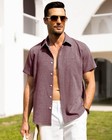 Alimens   Gentle Mens Linen Shirts Short Sleeve Button Down Shirts Wrinkle