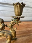 Antique Dragon Gargoyle Gothic Griffon Gryphon Cast Iron Candle Holder Flaws