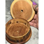 Vintage Wooden Lidded Box Trinket Jar Striped Inlay Round 5 Inch Decor