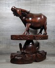 Vtg Wood Carved Large Bull Buffalo With Turtle Tobacco Pipe Stand Holder Rack