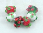6 Lampwork Handmade Glass Rondelle Beads Christmas Color