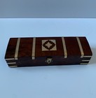 Vintage Wooden Box Inlaid Brass Details Antique Jewellery Trinket Mahogany Chest