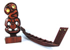 Maori War Canoe And Tiki Bookend Hand Carved Meadswood Souvenirs New Zealand