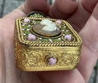 Vintage Miniature Shell Cameo Enamel Glass Stones Chatelaine Perfume Bottle