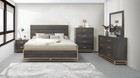 New 5pc Queen King Modern Bedroom Set Contemporary Brown Gray Gold Bed d m n c