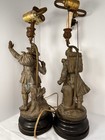 Antique French Figural Lamp Pair Le Depart Le Retour 20    Spelter Wood Base