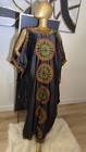 Women s Black African Print Kaftan Maxi Dress  Polyester Satin  One Size