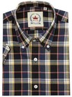 Relco Check Shirt Black Short Sleeve Button Down Collar Retro Vintage Mod Mens