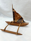 Vintage Handcrafted Wooden Balinese Outrigger Canoe Boat Model W  Sail Folk Art