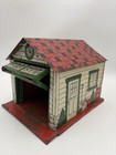 Vintage Tin Toy Garage House Building Red Roof Illustrated Siding