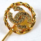 Chanel Cc Logo  Coco Stickpin Brooch Rhinestone Gold Vintage Authentic 058 Japan