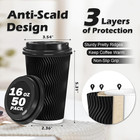 50 Pack 16 Oz Disposable Hot Paper Coffee Cups With Lids Insulated Ripple Wall