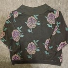 Vintage 80s 90s Allover Rose Print V-neck Sweatshirt Black Floral Whimsigoth L