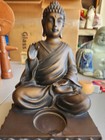 Bronze Tone Seated  Statue Figurines Set  Large W  Base Buddha Small Figureine