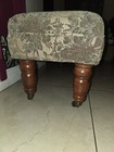 Vintage Upholstered Bench Ottoman W  Turned Wood Legs   Casters     Floral Style