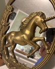 Vintage Brass Unicorn Fantasy 70s Mcm Wall Hanging Mirror Flowers Gothic  Wizard