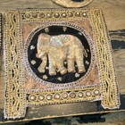 Embroidered Beaded Elephant Tapestry Wall Hanging Panel Black  Gold  Brown