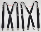 4clips Unisex Men Women Braces Plain Black Wide Heavy Duty Suspenders Adjustable