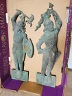Vintage Antique Pair Brass Conquistador Fire Dogs Andirons  Fronts Only  Rare
