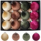 12 Pcs Velvet Christmas Ornaments Set - Large Burgundy Green Coffee Brown
