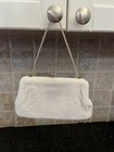 Vtg Beaded Clutch Purse Kiss Lock Frame Bag White Bridal Wedding Formal