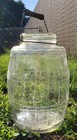 Vintage Large Glass Barrel Shaped General Country Store Pickle Jar Keg W  Handle