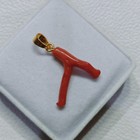 Very Small Italian Red Coral Gemstone Pendant Natural Coral Branch Brass Pendant